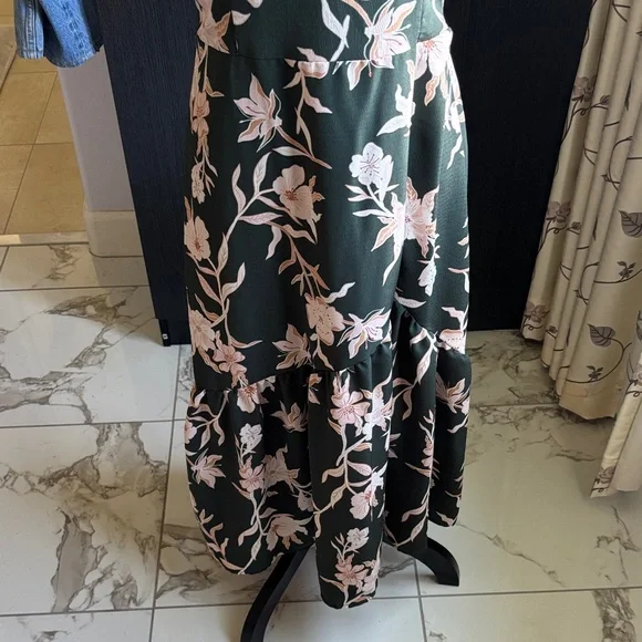 Maurices Dark Green Maxi Dress with Pink Floral Pattern - Picture 3 of 5